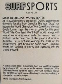 1985 Weet-Bix Surf Sports #20 Mark Occhilupo Back